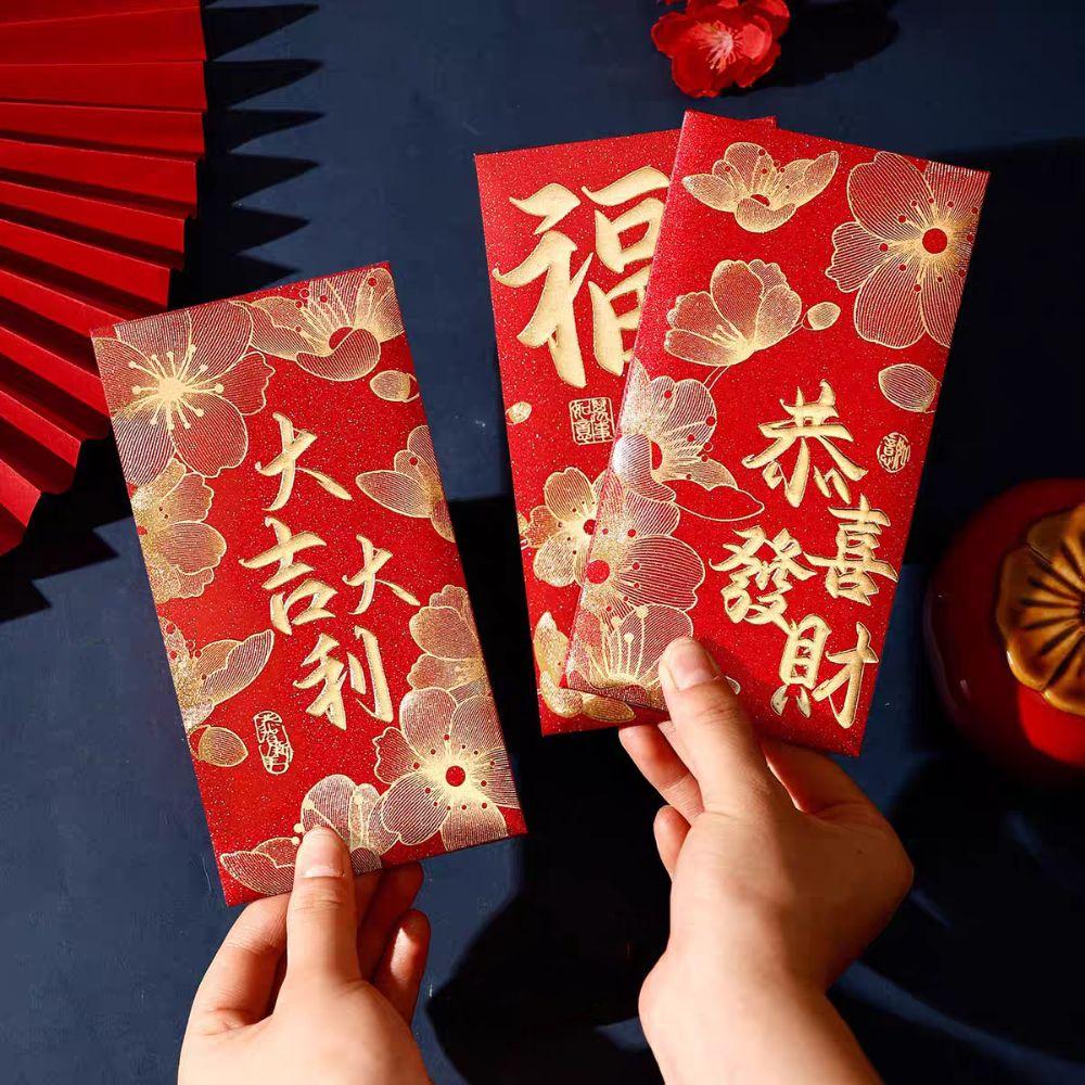 6pcs Flower New Year Red Envelopes Chinese Style Paper Red Pockets  Lunar Year Celebration