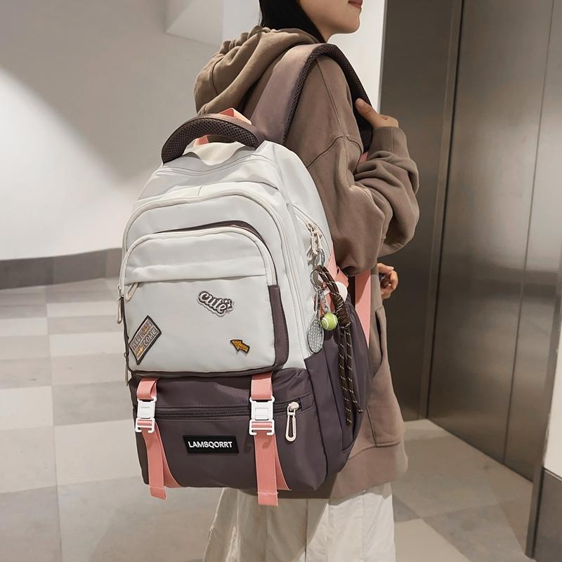 Color Block Schoolbag Middle School Student Backpack Men Women Large Capacity Backpack