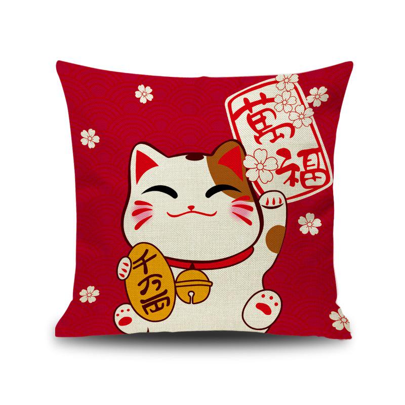 Lucky Cat Spring Festival Cushion Cover