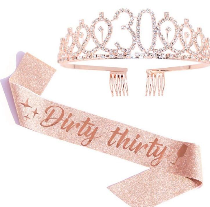 Birthday Sparkly Crown Girl Rhinestone Headband Belt Queen Etiquette with Birthday Decorating Party Supplies Estuche Alpicool