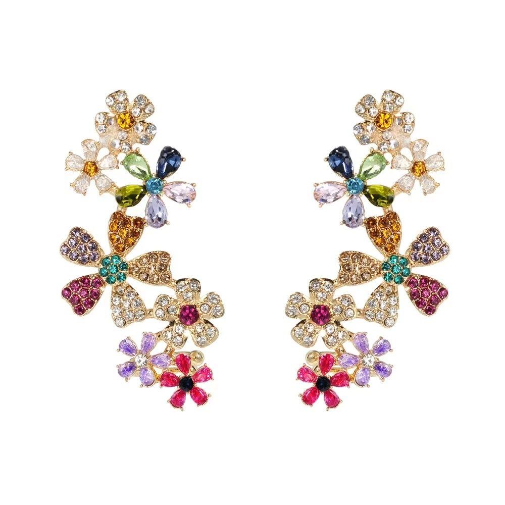 Sweet Style Zircon Earrings Colorful Design Rhinestones Earrings Clip Earrings  Girls Accessories