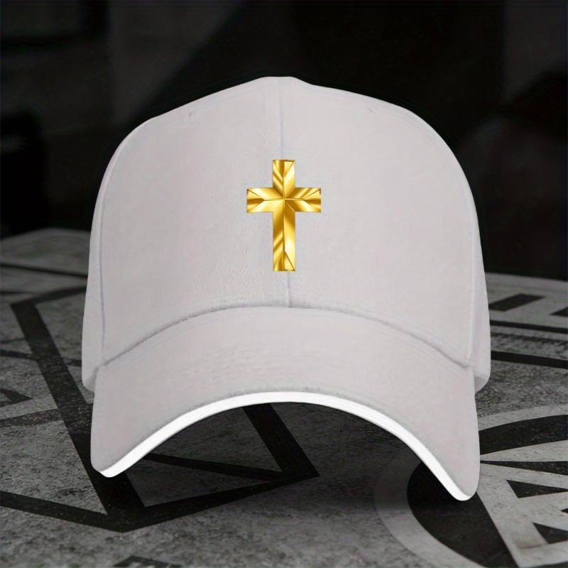 Golden Cross Baseball Cap Polyester Adjustable Casual Church Hat Trendy Unisex Adult Gift