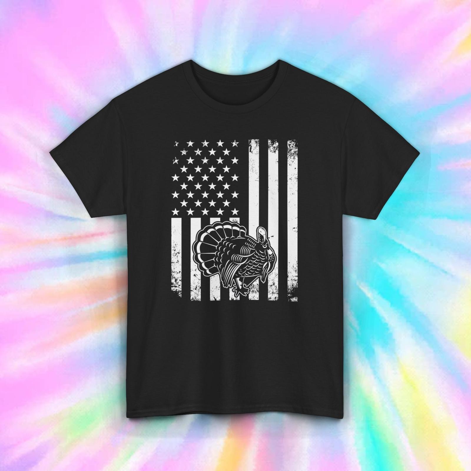 Patriotic Turkey T-Shirt Mens Womens Tees Top | American Flag Graphic | Hunting Tee S-5XL XL