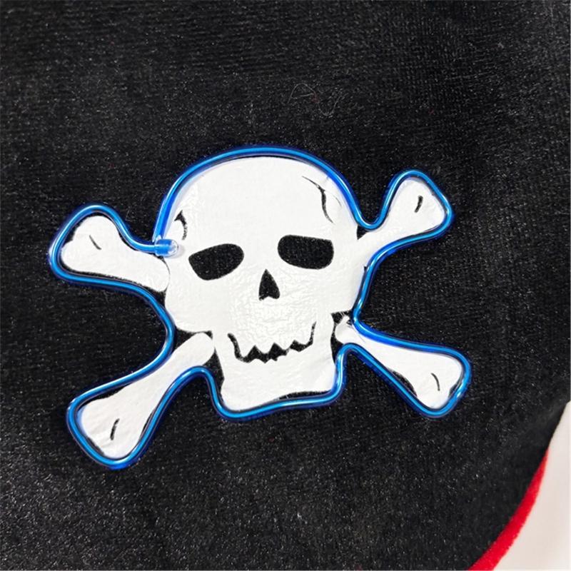 Adult Pirate Hat LED Skull Pirate Hat Pirate Costume Accessories for Adult Teens Masquerade Halloween Role Play Parties