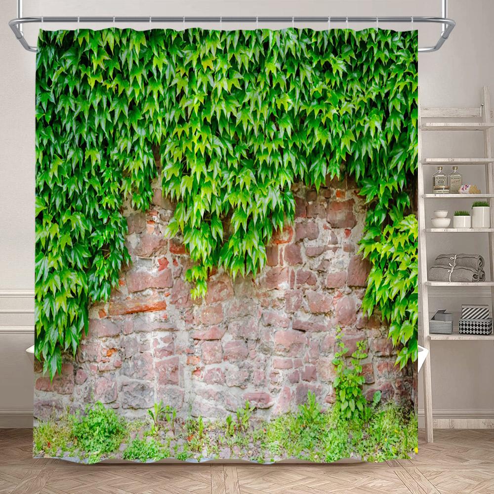 Green Leaves Shower Curtains Tropical Leaf Garden Vine Plant Wall Hanging Fabric Home Bathroom Decor Bath Curtain Set with Hooks