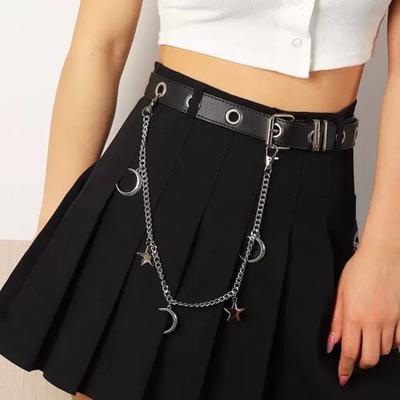 Punk Metal Crescent Moon Star Pendant Trouser Chain, Simple Single-layer Chain Waist.