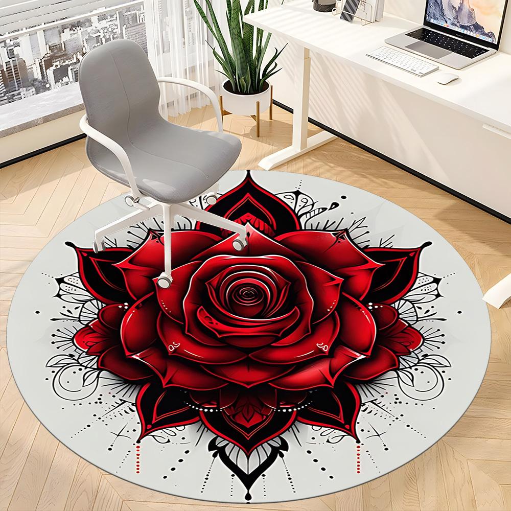 1 Stück Rose Mandala Stuhlteppich für Büro, Innenbereich Rutschfest Waschbar Polyesterfaser Teppich, Matte Für Büro, Maschinenwaschbar