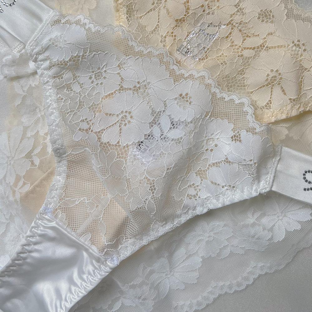 Bow Rhinestone Mesh Briefs Transparent Women's Underpants Comfortable Floral Lace Panties  Female