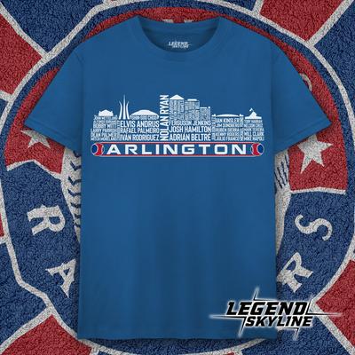 Texas Baseball Greatest Of Team All Time Team Legends, Arlington City Skyline Shirt and Kids Tshirt