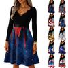 Ladies' Casual and Fashionable V-neck Long Sleeved Retro Independent Day Print Retro Dress