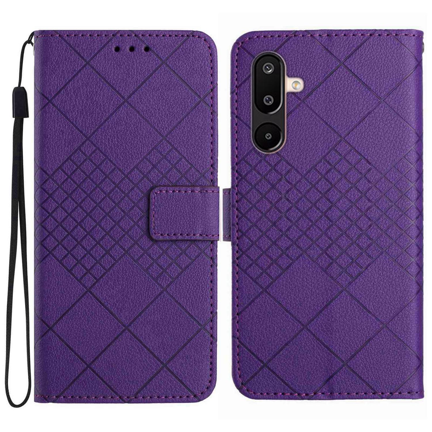 

For Samsung Galaxy M36 5G Case Wallet Imprint PU Leather Flip Folio Phone Cover Dark Purple