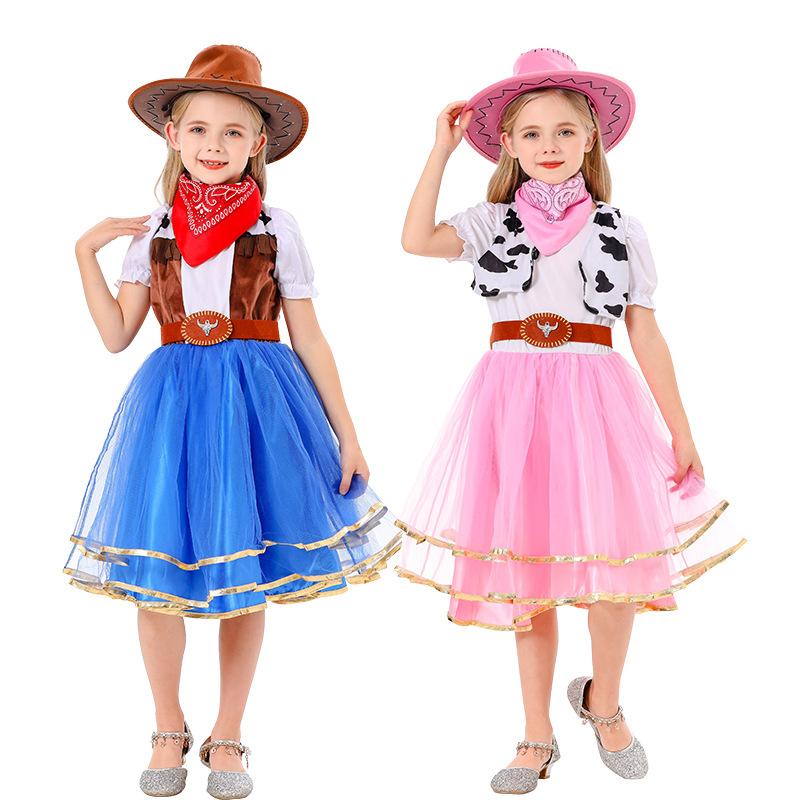 Kids Halloween Princess Cowgirl Dress Cosplay Party Costume Hot Sale Role Play Outfit