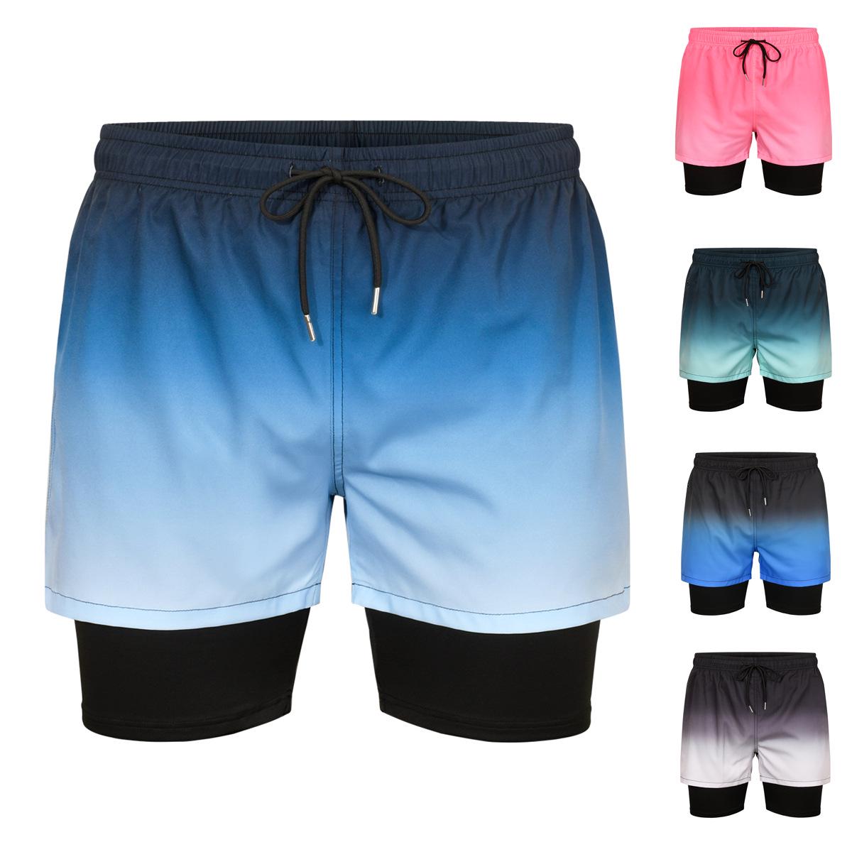 

Men s Double Layer Anti-Embarrassment Quick-Dry Swim Trunks L