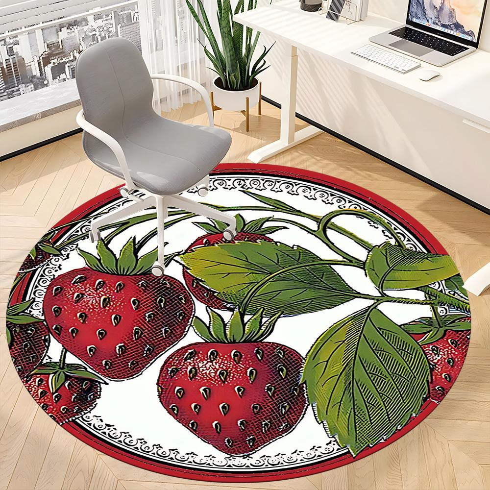 1pc Strawberry Print Office Round Rug, Carpet for Office, Gaming, Lightweight Round Floor Mat yy260208025