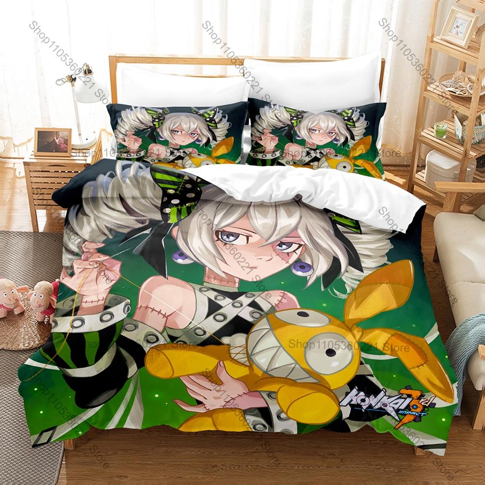 Honkai Impact 3 Bedding Set Duvet Cover + 2 Pillowcases Valkyrie Kiana Mei Bronya Anime Game Bedroom Decor