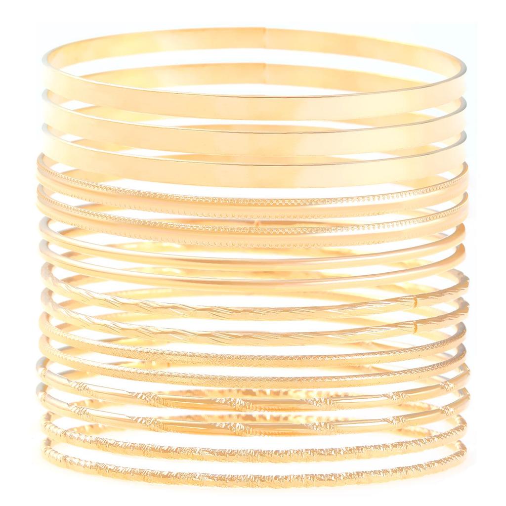 Conjunto de Pulseras de Aleación Dorada Estilo Étnico para Mujer - Colección de Pulseras Retro de Diez Piezas