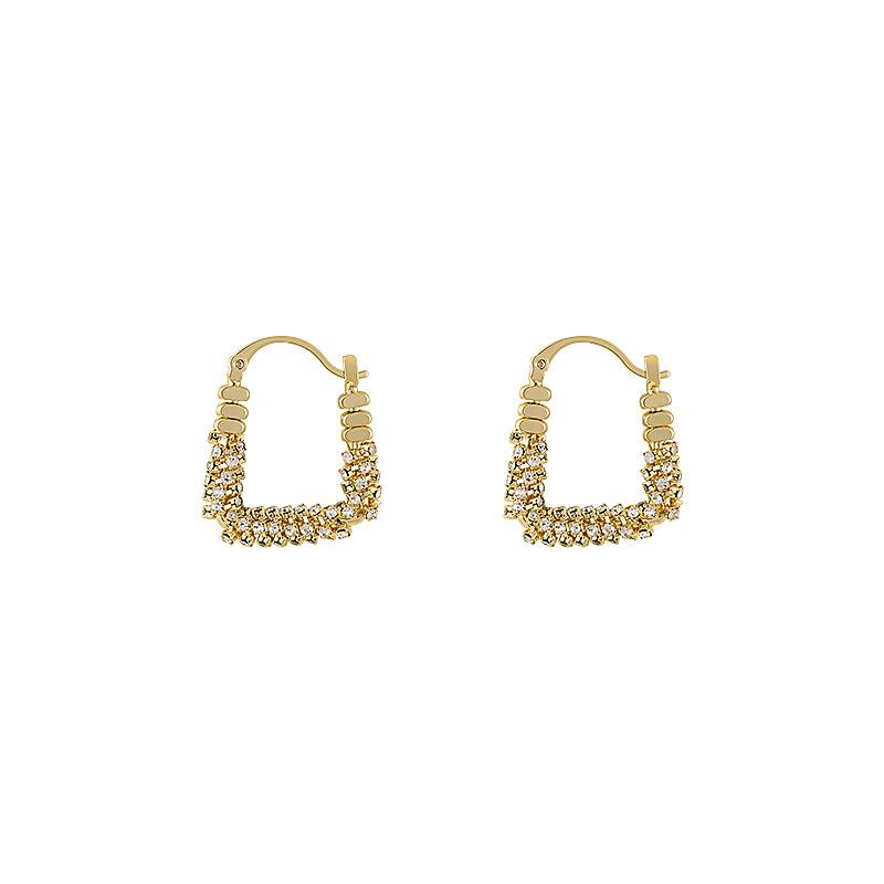 Real gold electroplated zircon U-shaped ear buckles ins light luxury high-end earrings Hong Kong style temperament design earrings women