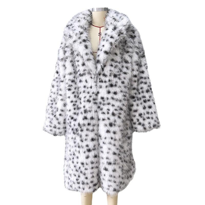 Faux Fur Leopard Print Long Overcoat Blazer Collar Womens Street Style Winter Outerwear