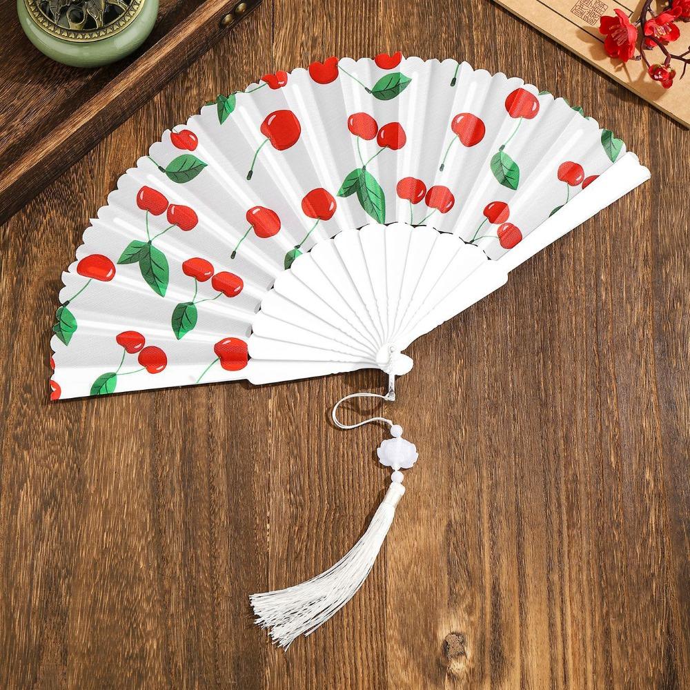 Fruit Pattern Handheld Fan with Tassel Vacation Folding Fan Fashion Summer Folding Hand Fan School