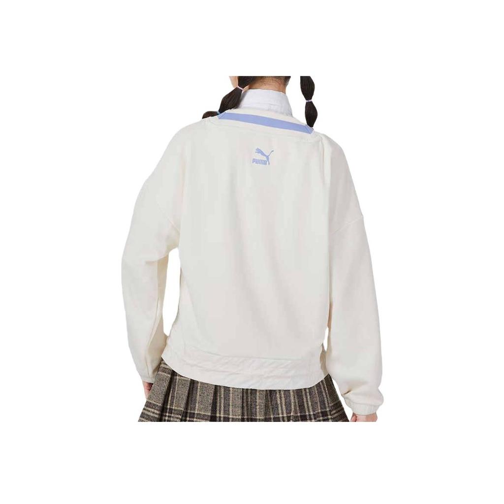 Puma Modna bluza z dekoltem w serek z casualowym nadrukiem logo Damskie topy Biały 537524-65