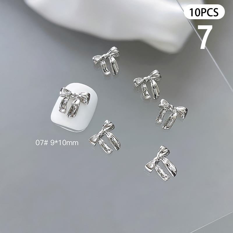 10 Pcs Glossy Silver Ribbon Nail Art Charm 3D Metal Alloy Bows Silk Ribbon Nail Decoration Diy Retro Metallic Nail Accessories