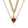 Layered Pendant Necklace Women With Pink Crystal Heart Dagger Charm Gold Or Plated Stainless Steel Chain