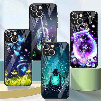 Butterfly Moon Glass Case For Apple iPhone 13 Pro 11 14 12 7 8 Plus SE 2022 XR X XS Max 6 6S Tempered Phone Cover