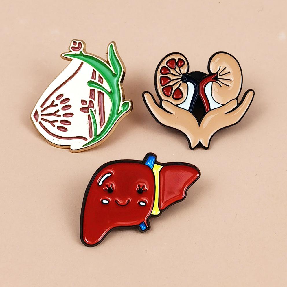 Cartoon Organ Brooch: Cherish the Body Souvenir Metal Badge