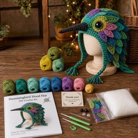 Beginner Friendly Crochet Tools Animal Hood Hat Kit, DIY Earflap Project for Weekend Cute Craft Kit Beginners, Handmade Winter Headwear Learn