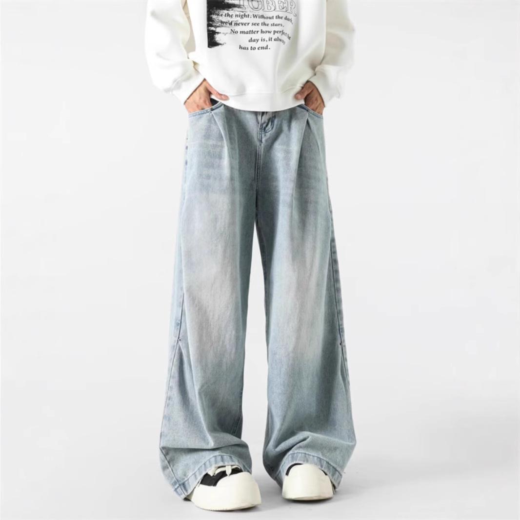 Джинсы JYL для пар Винтажная стирка Чистая посадка Хай стрит Свободные Широкие штанины Деним XL
