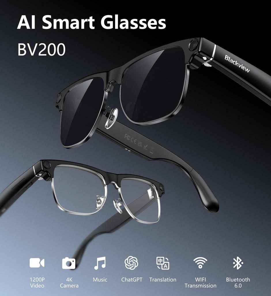 Blackview BV200 Al Smart Glasses Smart Camera Brille Sonnenbrille Musikwiedergabebrille Outdoor Sportbrille Smart Glasses mit Musik & Kamera