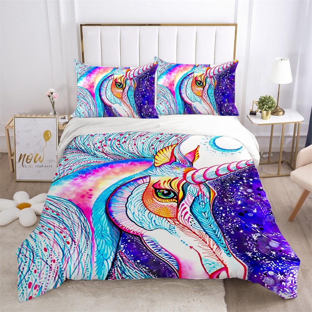 Unicorn Printed Bedding Set King Size Teen Bed Clothes Soft Highend Polyester Fashion Home Bedding Set