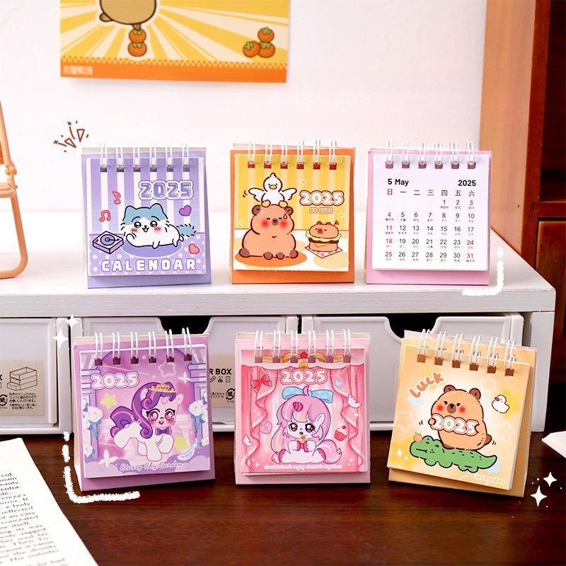 2025 Cute Cartoon Small Desk Calendar Creative Office Desktop Calendar Dual Daily Mini Memo Calendar Learning Planner