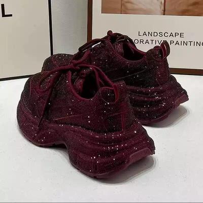 Nieuwe dikke zolen hoogteverhogende casual schoenen van Parijse echt leer strass ademende papa schoenen