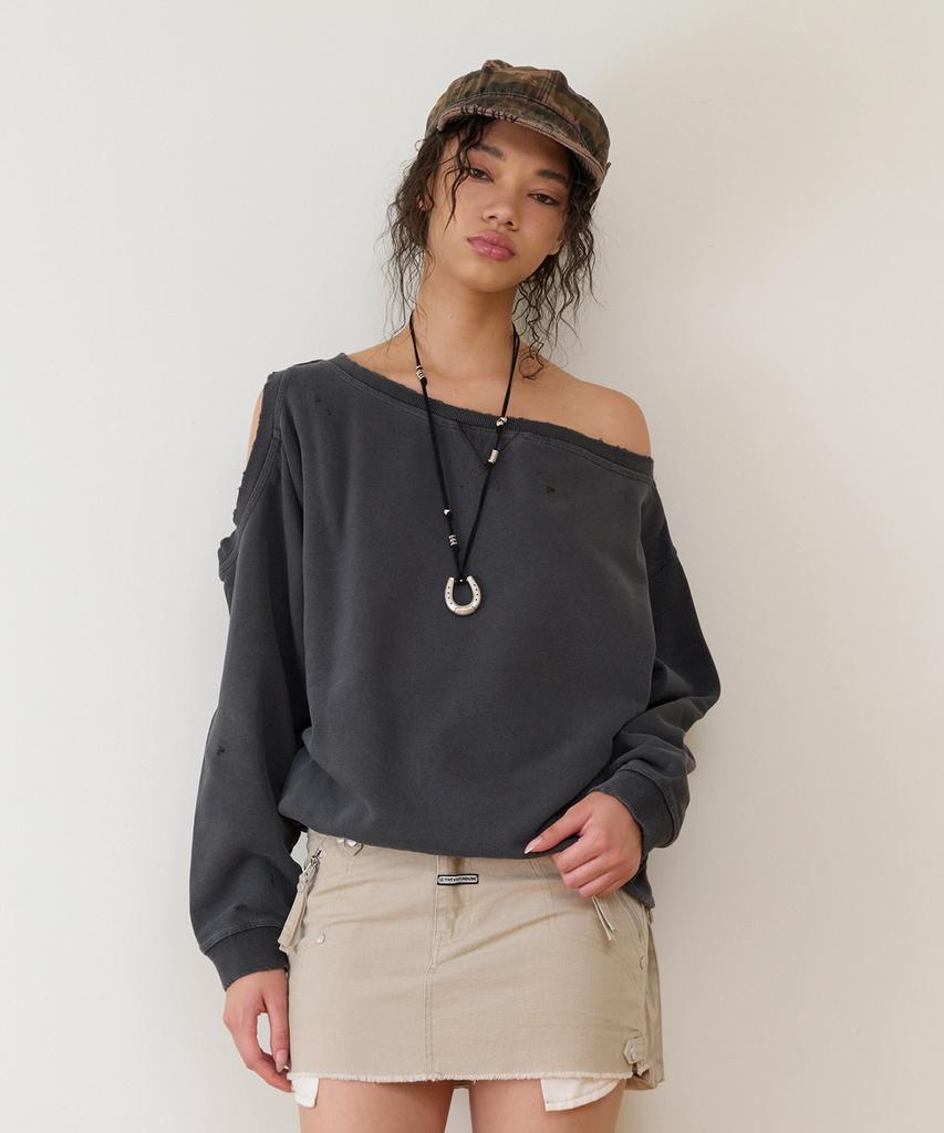 THEVINYLHOUSE Open Shoulder Sweatshirts(W) Charcoal