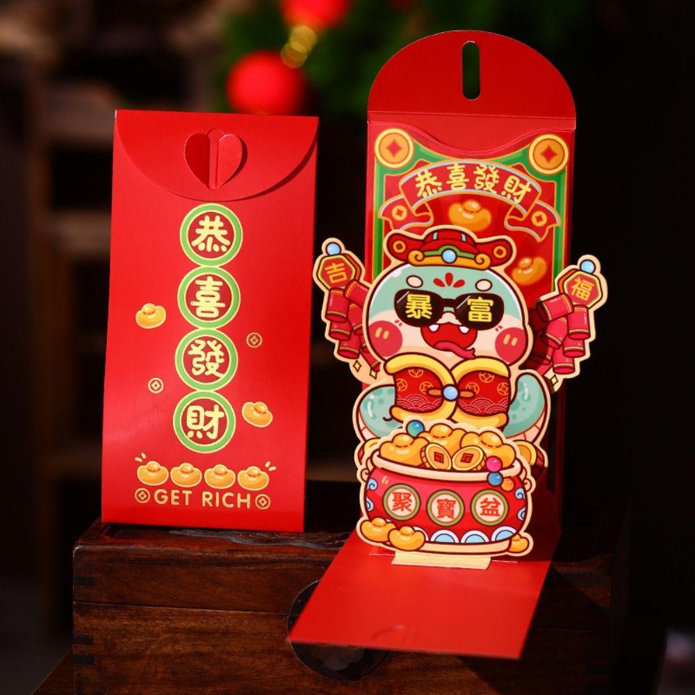 3D Folding 2025 Snake Year Red Envelopes Traditional Good Luck Red Pocket  Kids Gift