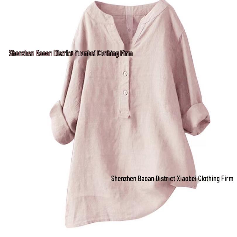 Europäisches und amerikanisches Damen-Top aus Baumwolle und Leinen, locker geschnitten, einfarbig, Modell 2021