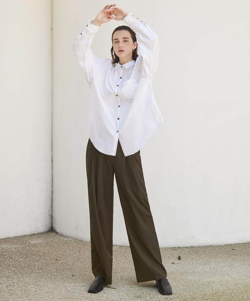 A.RIFF Two-Pin Tuck Long Slacks - Brown