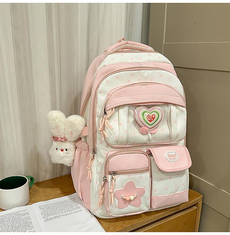 Školní taška Japonský ins nový vysoce kvalitní svěží a sladká kontrastní barevná patchworková batoh pro studenty základní školy lehký cestovní batoh