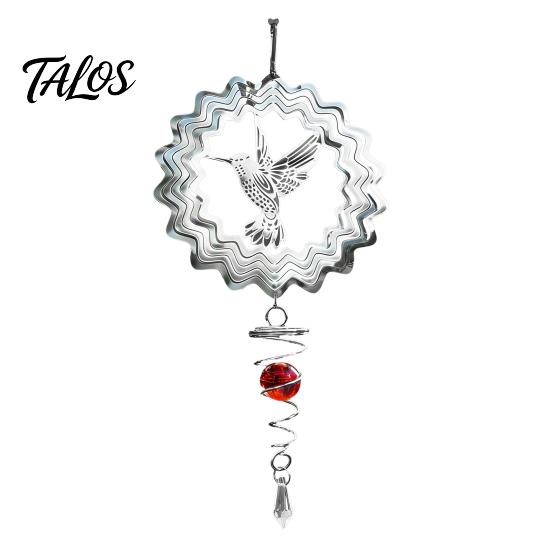 Talos Reflective Flower Wind Spinners, Outdoor Garden Decor, Sparkly Spinner with Bird Pendant, Metal Chimes Gifts for Patio Balcony Yard