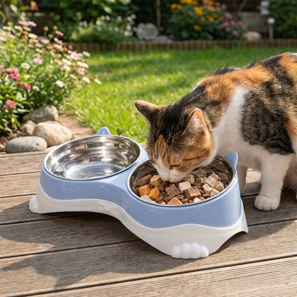 Anti-spill Stainless Steel Pet Bowl Raised Neck Protection Pet Feeding Bowl  For Dogs and Cats