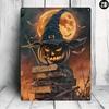 Retro Halloween Witch Hat Candles Metal Poster Wall Decor 30x20cm