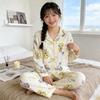Imiteret bomuld ins japansk sløjfe pyjamas dame forår ny sød pige langærmet loungewear todelt sæt