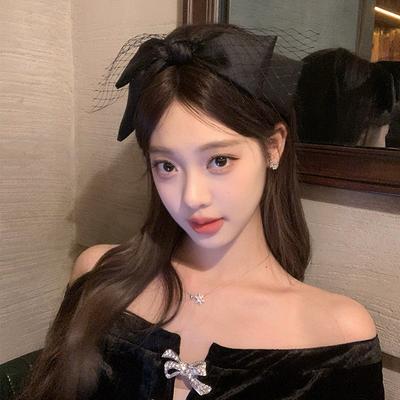French Black Tulle Headband with Bow  Thin Hair Clip Headband for Women High Crown Lift Skincare Non Slip Wash Face Hair Holder