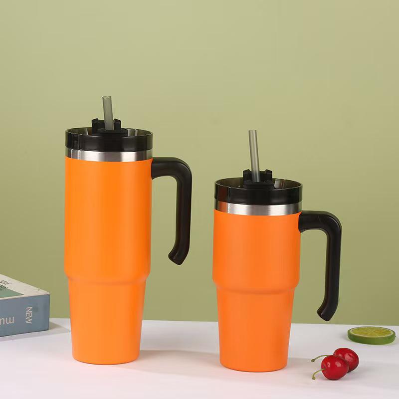 Insulated 20oz/30oz Stainless Steel Cup with Handle and Straw – Perfect Business Gift