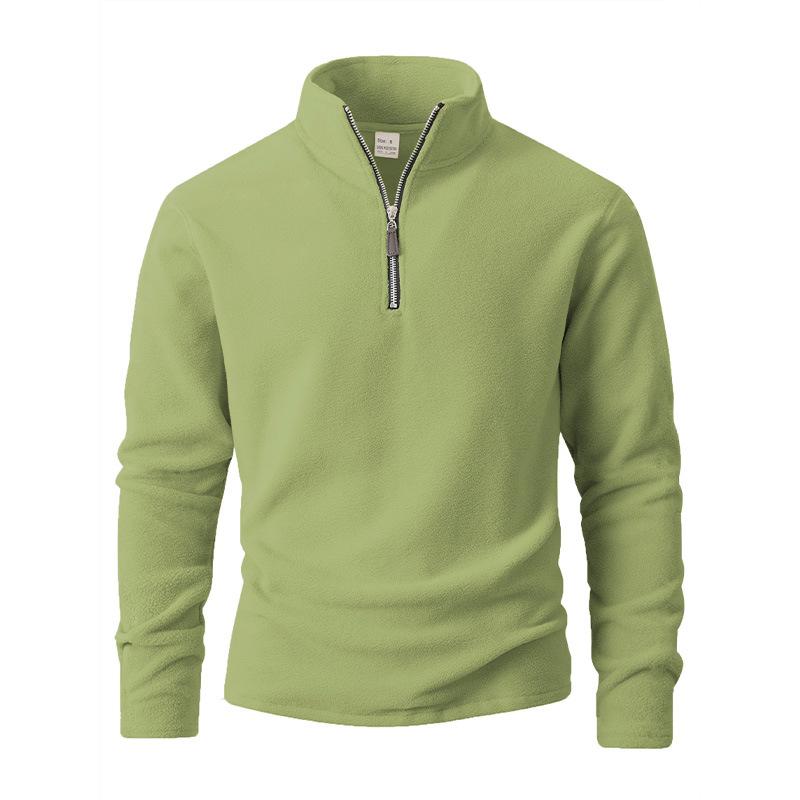 New Men's Polar Fleece Sweatshirt Stand Collar Half Zip Solid Color Long Sleeve Top Jacket
