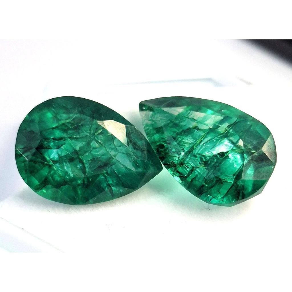 Stunning Natural Green Emerald Colombian 22-24 Ct Pear Cut Pair Loose Gemstone