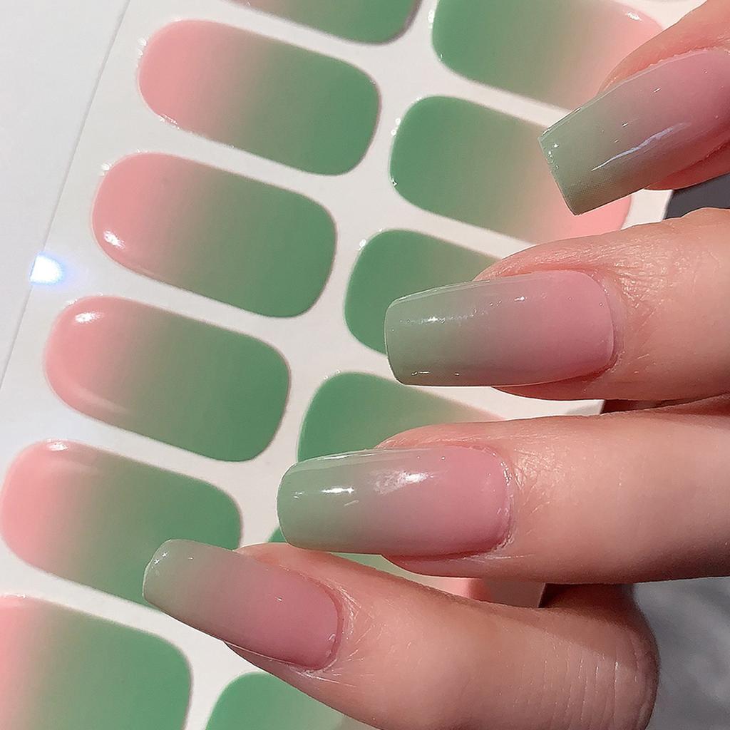 1 Sheet Semi Cured Wrap Gradient Nail Sticker Multi Color Solid Gel Full Cover Slider No Need UV Lamp Cured Fast Gel Nail Decal