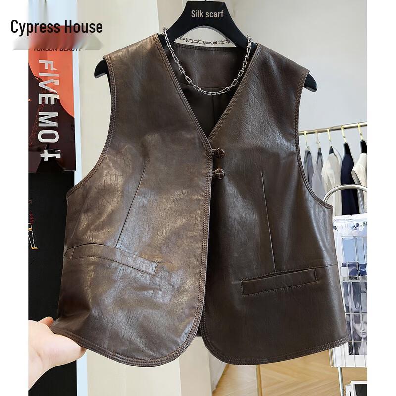 Sibaish Women's 2025 Autumn V-Neck Loose Button Vest