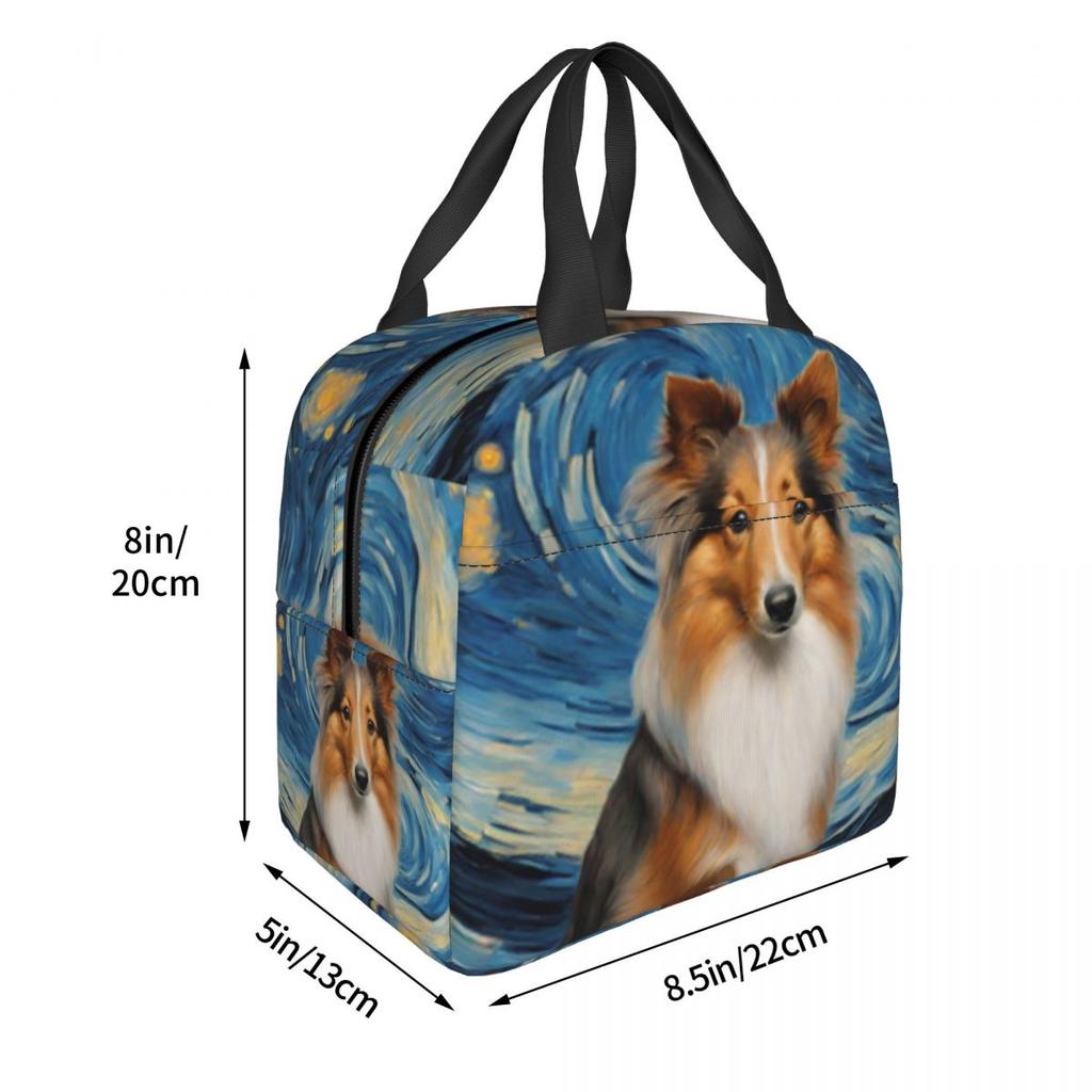 Shetland Sheepdog Dog In A Van Gogh Starry Night Insulated Lunch Bag for Women Office Cooler Thermal Food Box Tote Lunch Boxes